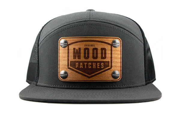 Charcoal 7-panel cap with cherry wood patch.